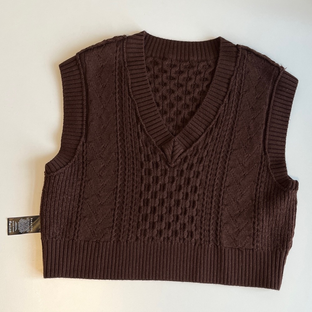 Aritzia Babaton Emporia Cable-knit 100% Merino Wool Sweater Vest Brown Small - Picture 9 of 10